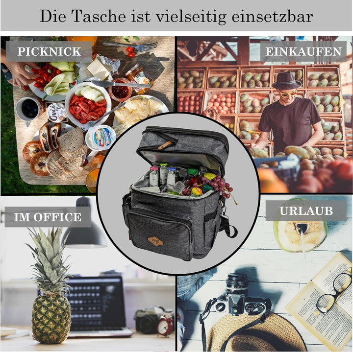 Isolierte Kühltasche faltbar - wasserdichte, auslaufsichere Lunchtasche mit Mehreren Fächern, verste