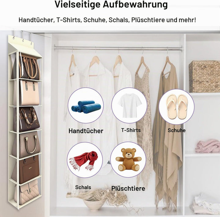 Lirex Geldbörsen-Organizer, 6 Taschen Handtaschen-Organizer mit Reissverschluss zum Aufhängen, für S