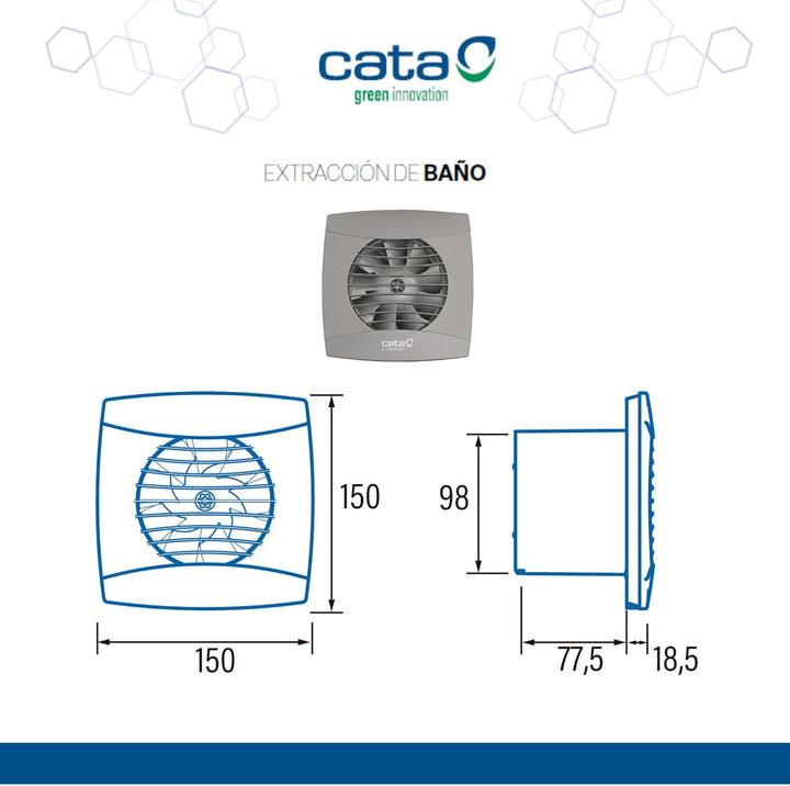 Cata UC-10 Standard Turbine Ø 100 WC Bad-Lüfter 110 m³/h 26 dB (A) Decken Wandmontage (grau/Silber)
