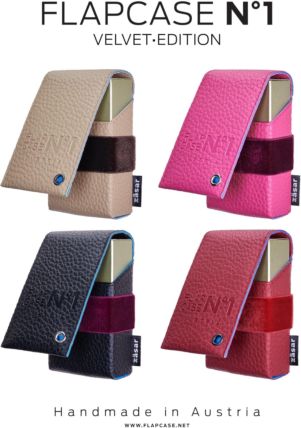 FLAPCASE N°1 • MARION • Designer Zigarettenetui Leder mit Samtgummi, Made in Austria, Zigarettenbox