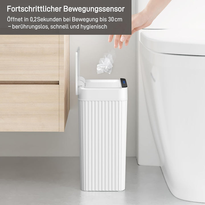 EKO Brio Sensor Mülleimer Bad 10L, Automatischer Berührungsloser Badezimmer-Mülleimer, Wasserdicht,