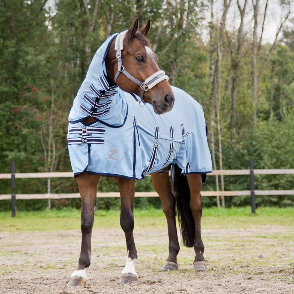 horze Freja Fliegendecke Mit Abnehmbares Halsteil, UV Schutz US 69 in (EU 130 cm) Hell, blau, US 69