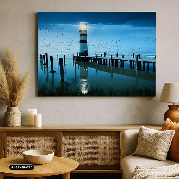 Bilder auf Leinwand 100x70cm Leinwandbild Vögel see laterne wolke Gross Wanddeko Bild Schlafzimmer K