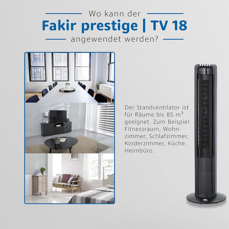 Fakir prestige TV 18 –Turmventilator mit Fernbedienung & 3 Leistungsstufen I Ventilator mit 60° Oszi