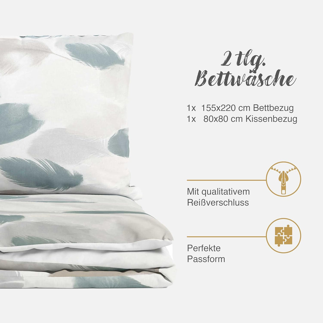 Class Home Collection Bettwäsche 155x220 Baumwolle Renforce 2 teilig Bettwäsche-Set mit Reissverschl