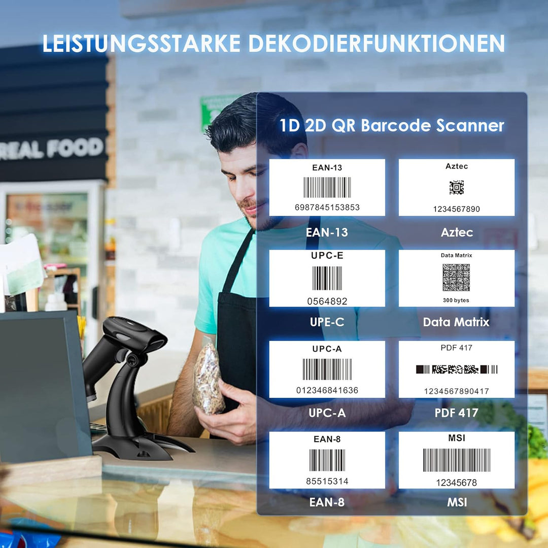 Eyoyo Barcode Scanner 1D 2D QR Handheld, Scanner 3 in 1 Connection Type Bluetooth 2.4G Wireless USB