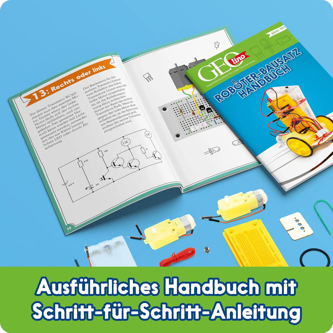 Franzis 67158 - GEOlino Roboter Bausatz, inkl. Handbuch mit ausführlicher Anleitung, ohne Löten, für