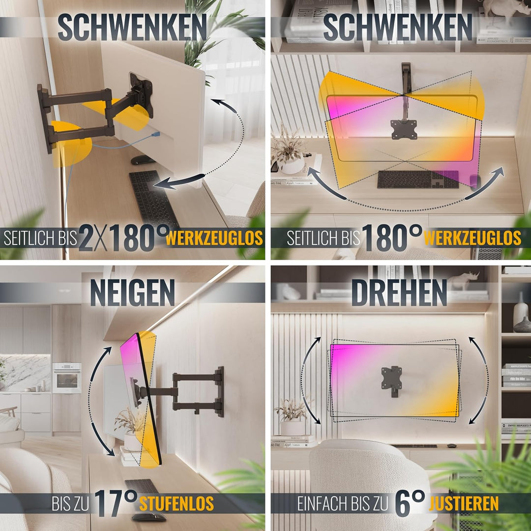 RICOO Monitor Wandhalterung Arm S3911 schwenkbar neigbar für 13–34 Zoll Bildschirmhalterung Arme Hal