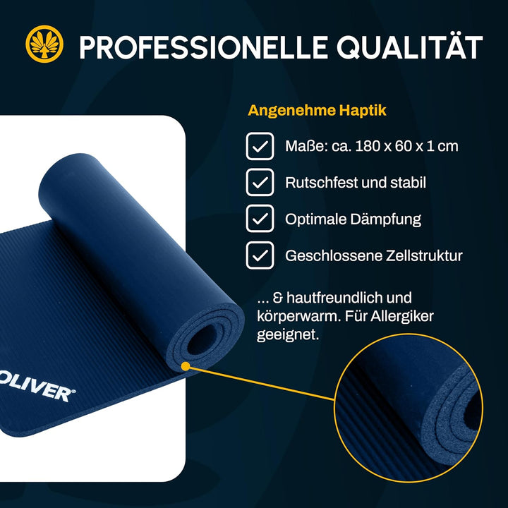 Oliver Gymnastikmatte mit Ösen 180 x 60 x 1 cm Yogamatte Pilates Fitnessmatte Gymnastikmatte rot gra