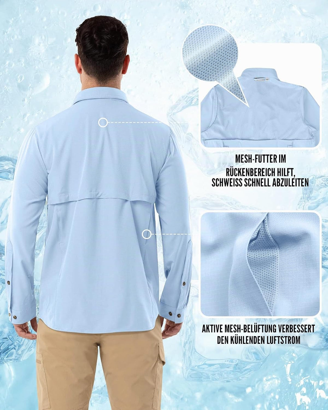 Outdoor Ventures Hemd Herren Safari UPF50+ UV Schutz Langarm Wanderhemd Outdoorhemd Funktionshemd At