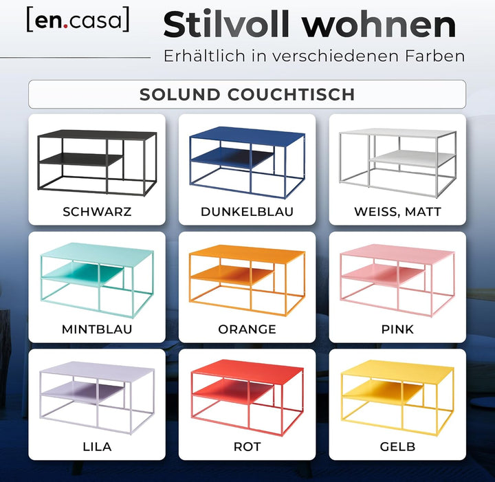 [en.casa] Couchtisch Solund Beistelltisch Metall Wohnzimmertisch mit Stauraum Sofatisch rechteckig K