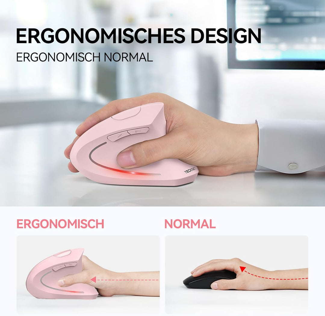 TECKNET Ergonomische Maus, Kabellose Bluetooth Vertikale Maus(BT 5.0+BT 3.0+2.4G), 6 Einstellstufen