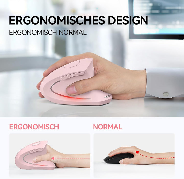 TECKNET Ergonomische Maus, Kabellose Bluetooth Vertikale Maus(BT 5.0+BT 3.0+2.4G), 6 Einstellstufen