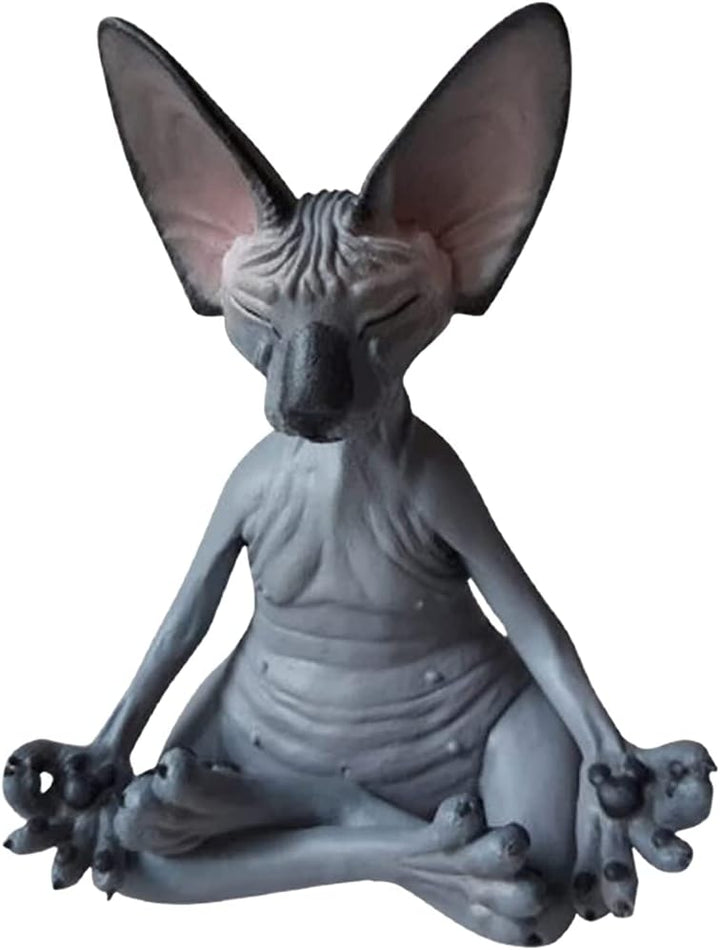 RUSTOO Sphynx Katze meditieren Statue, Zen Buddha Sammlerfiguren Miniatur handgemachte kleine Dekor,