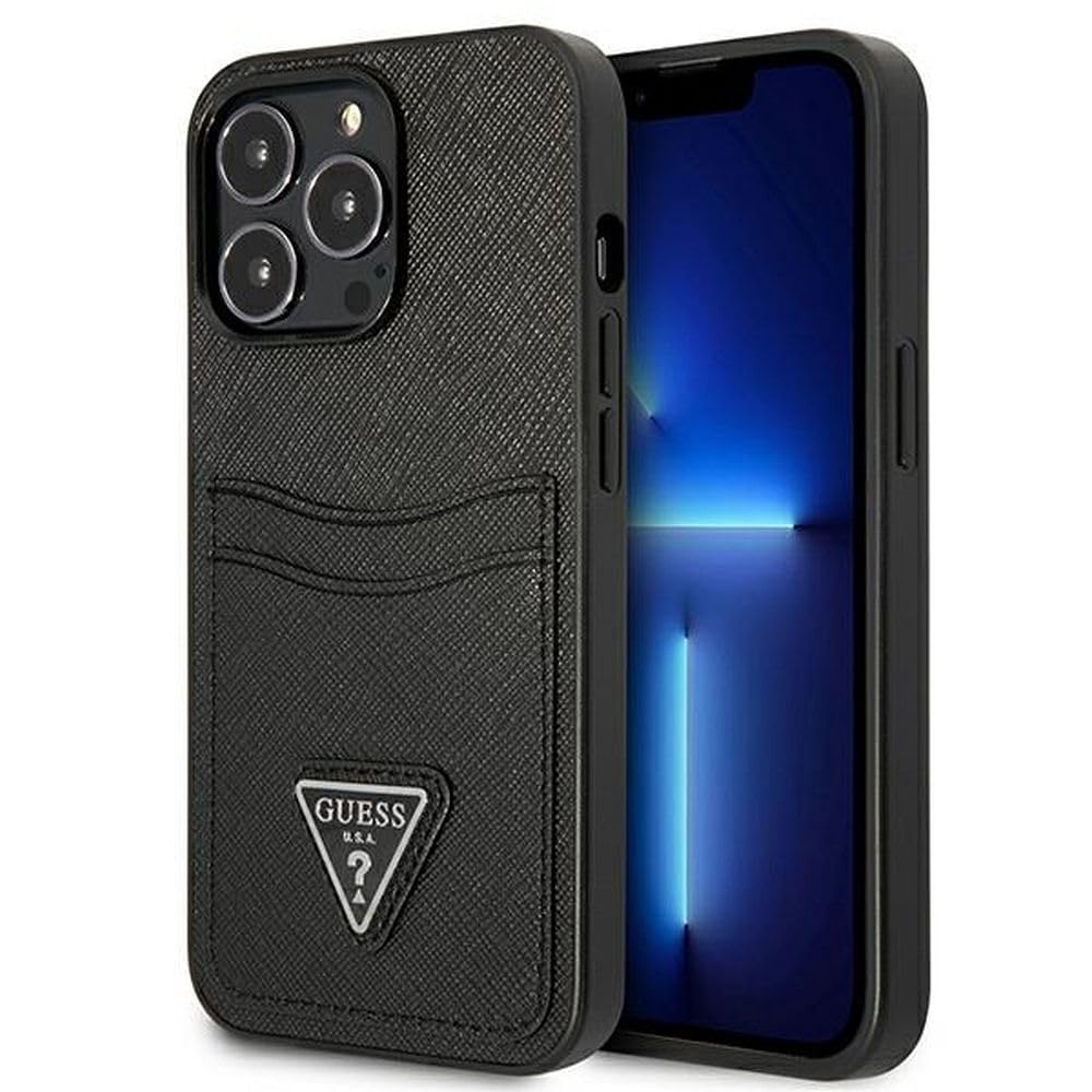 Guess GUHCP13LPSATPK Hülle für iPhone 13 Pro / 13 6,1" Schwarz hardcase SaffianoTriangle Logo Cardsl