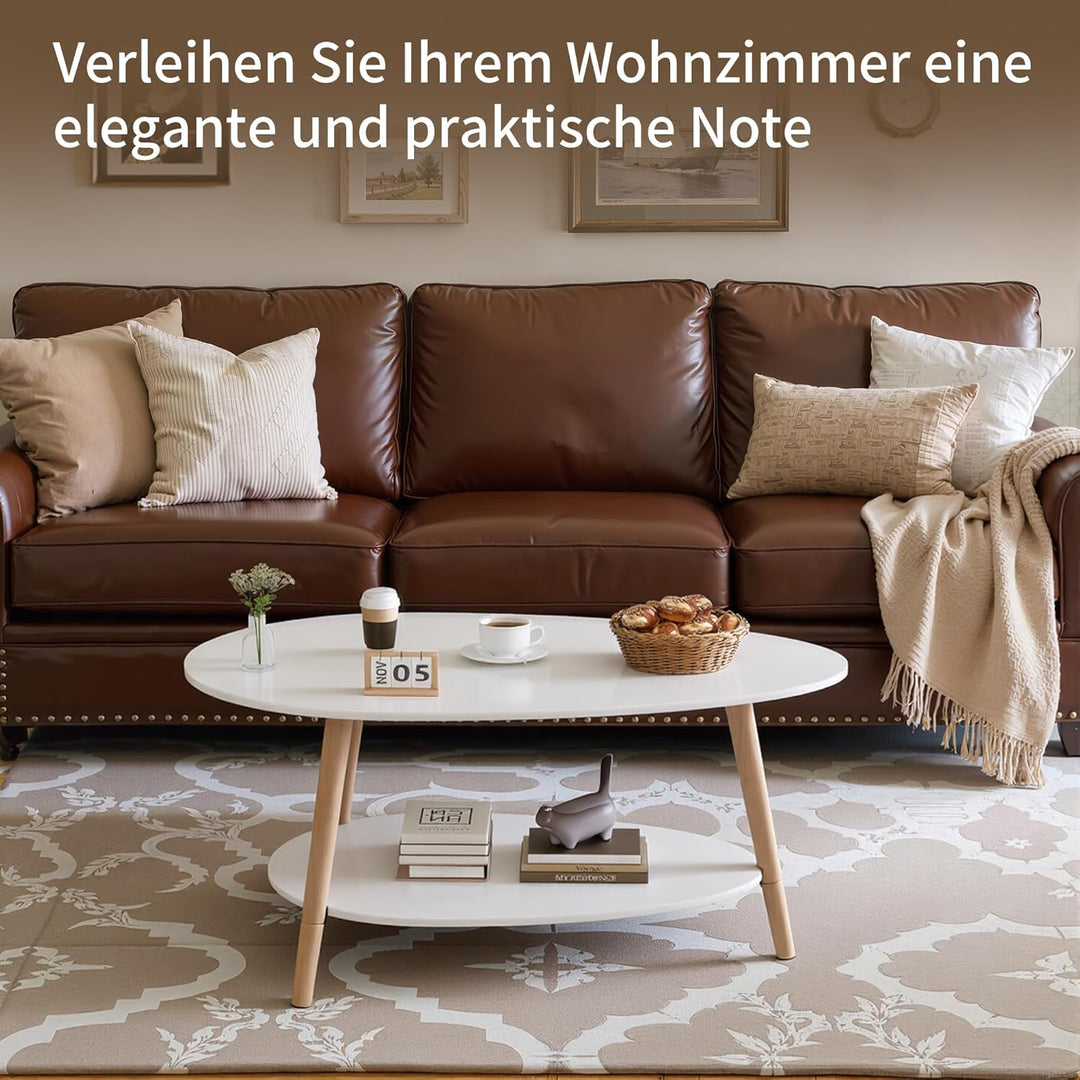 Massivholz Teetisch, Oval-Doppelschicht-Couchtisch, Runder Tisch für das Wohnzimmer, Couchtisch, Sei
