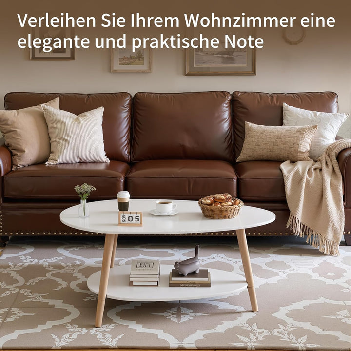 Massivholz Teetisch, Oval-Doppelschicht-Couchtisch, Runder Tisch für das Wohnzimmer, Couchtisch, Sei