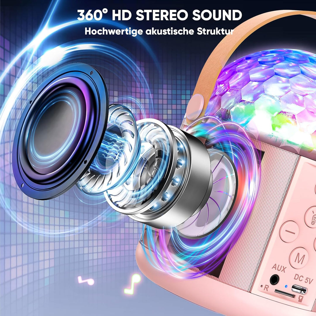 Karaoke Maschine mit 2 Karaoke Mikrofon, Geschenk Spielzeug Mädchen 3-15 Jahre, Tragbarer Bluetooth