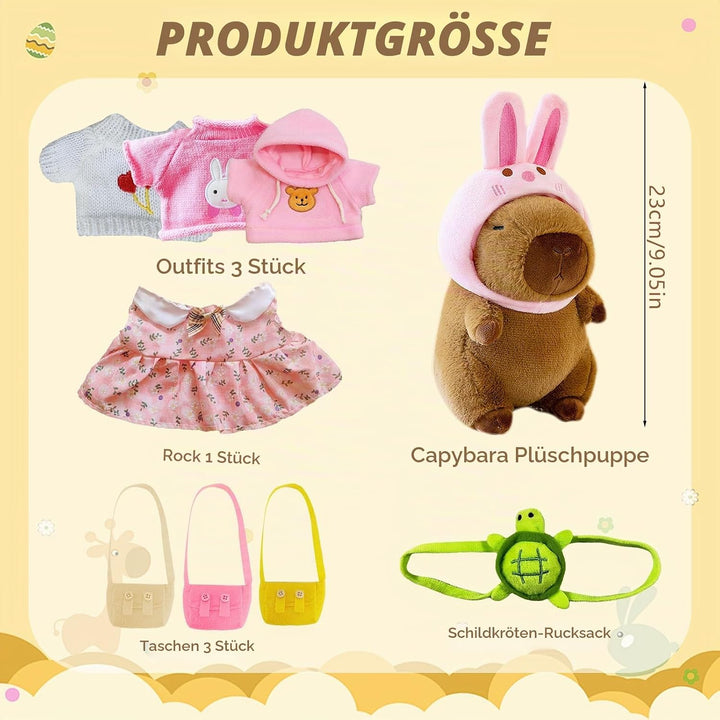Capybara Plüschtier, 23CM Capybara Kuscheltier Set Cartoon Plüschtiere, Plüsch Puppe Spielzeug mit K