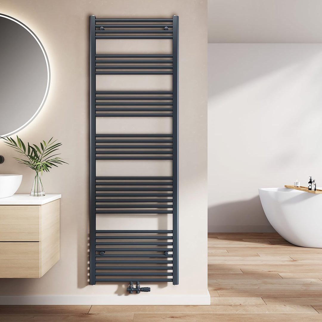 EMKE Badheizkörper Gerade 1800x600 mm - Handtuchheizkörper mit Mittelanschluss, Effizienter Handtuch