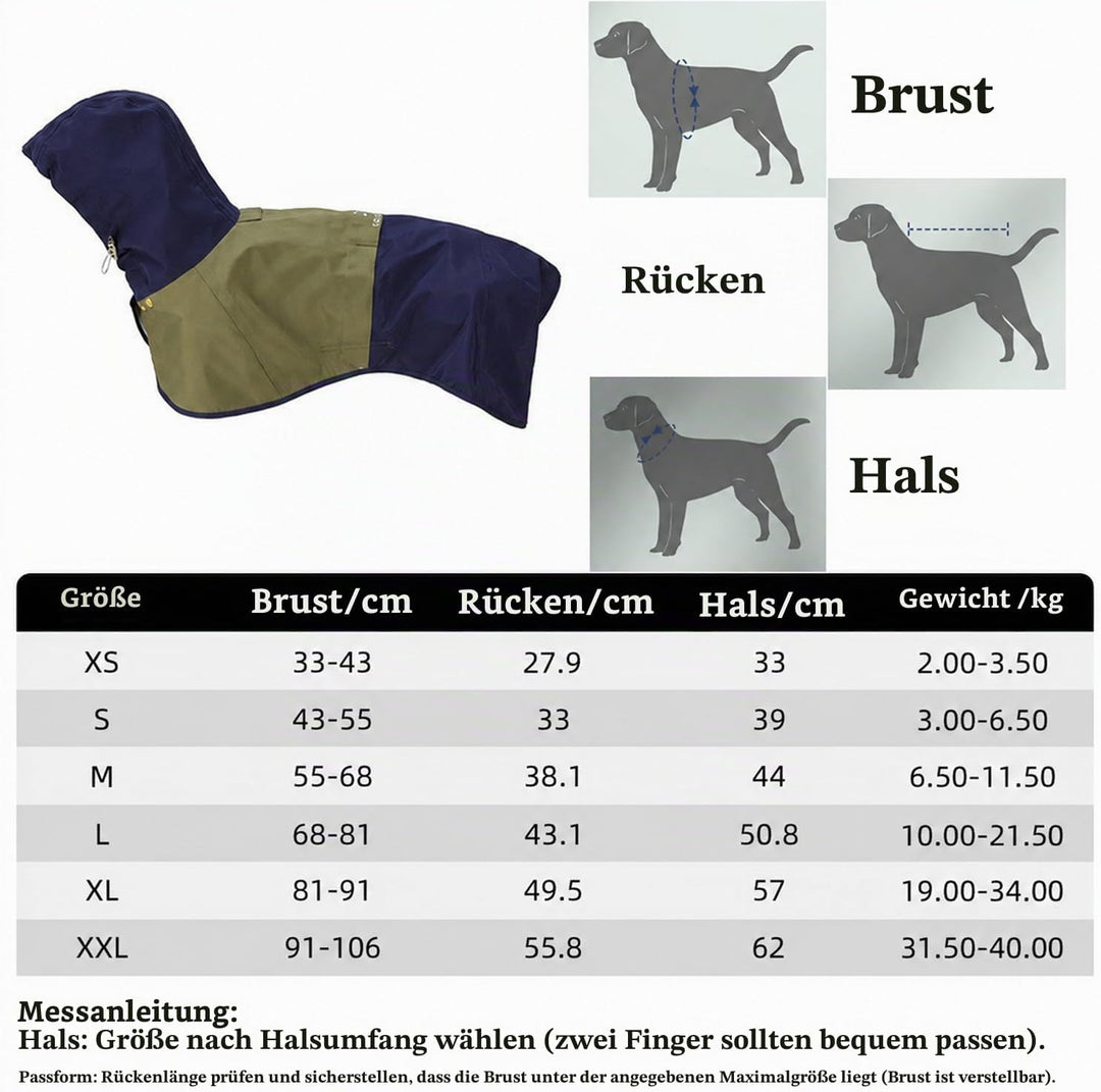 Regenmantel Hund wasserdicht &amp; Winddicht, leichte Regenjacke mit Kapuze XS, XS