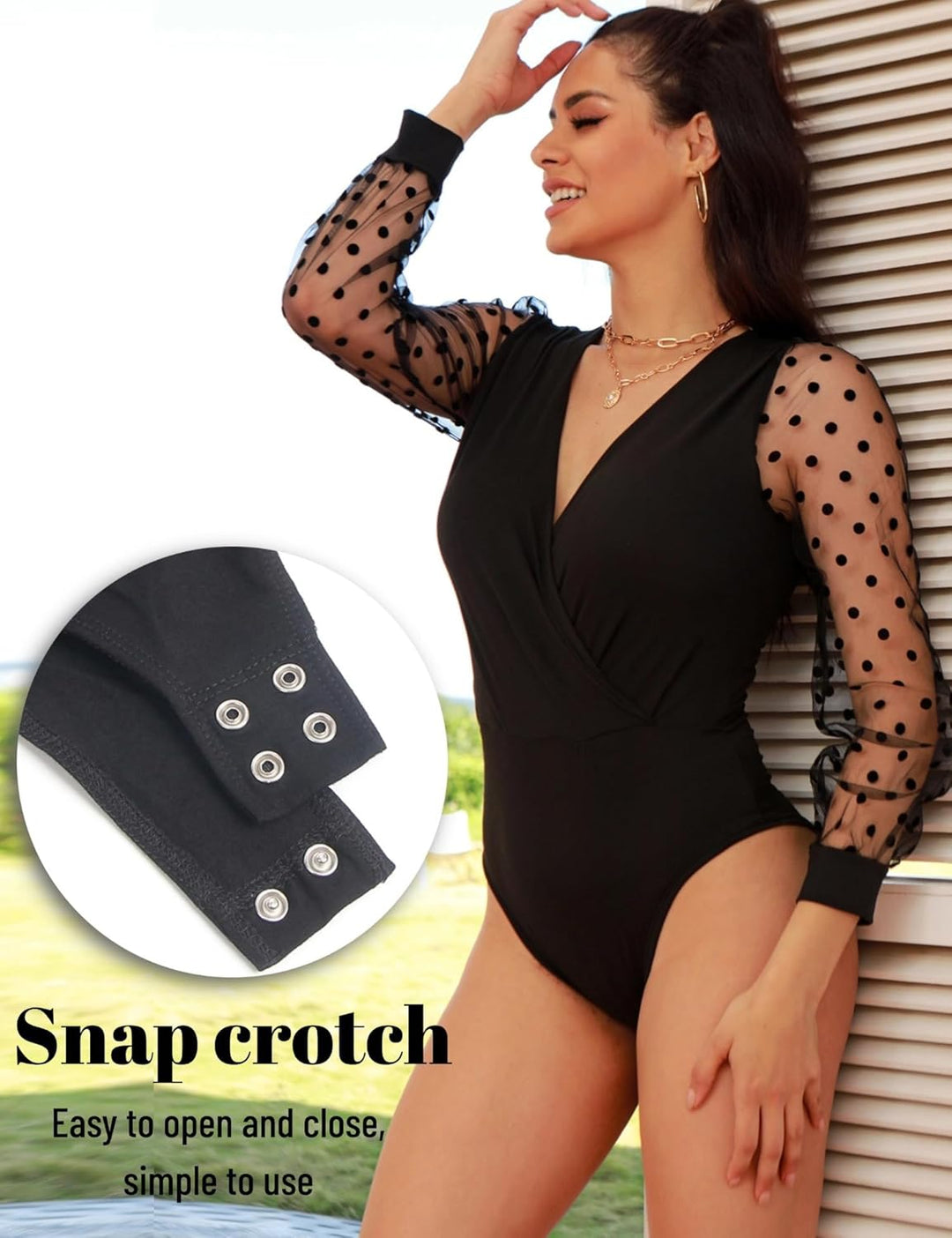 comeondear Body Damen Sexy Spitze Elegant Langarmbody Wetlook Bodysuit Grosse Grössen Jumpsuit Ober