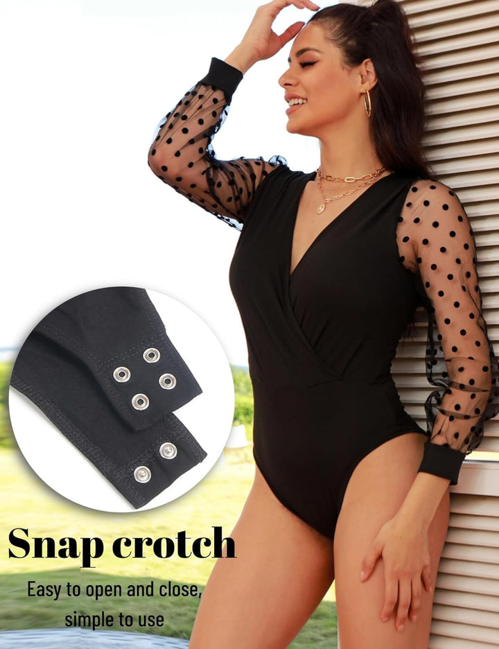 comeondear Body Damen Sexy Spitze Elegant Langarmbody Wetlook Bodysuit Grosse Grössen Jumpsuit Ober
