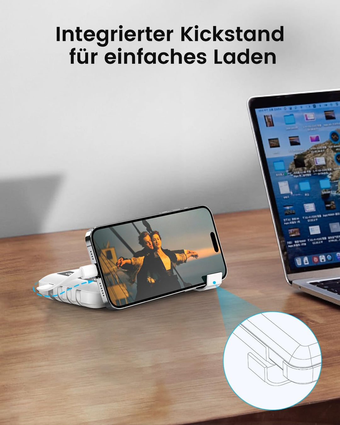 Powerbank 26800mAh 22.5W mit 4 Kabel, Power Bank USB C Schnellladefunktion mit LED Display & Halteru