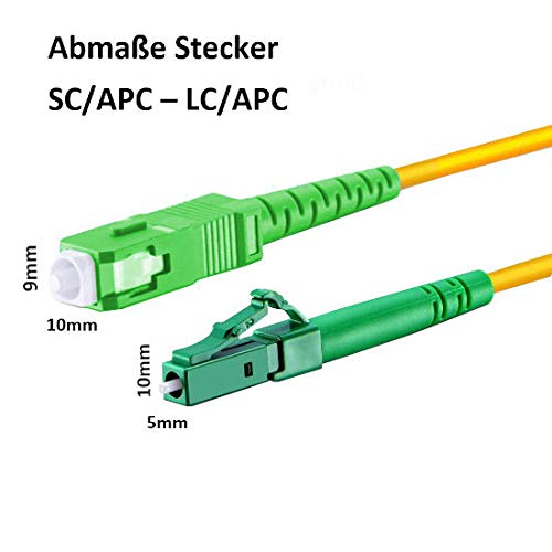 CONBIC® LWL Glasfaser-Kabel – 20m OS2 gelb, SC/APC auf LC/APC 8° Stecker, Simplex 9/125 Patchkabel –