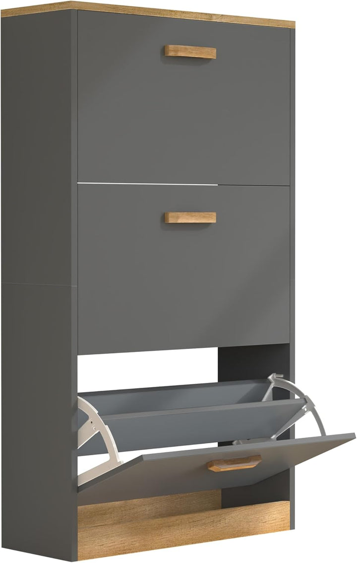VCM Holz Regal Kipper Schuhregal Schuhschrank Schuhkipper 3 Klappen Halom M Anthrazit, Anthrazit