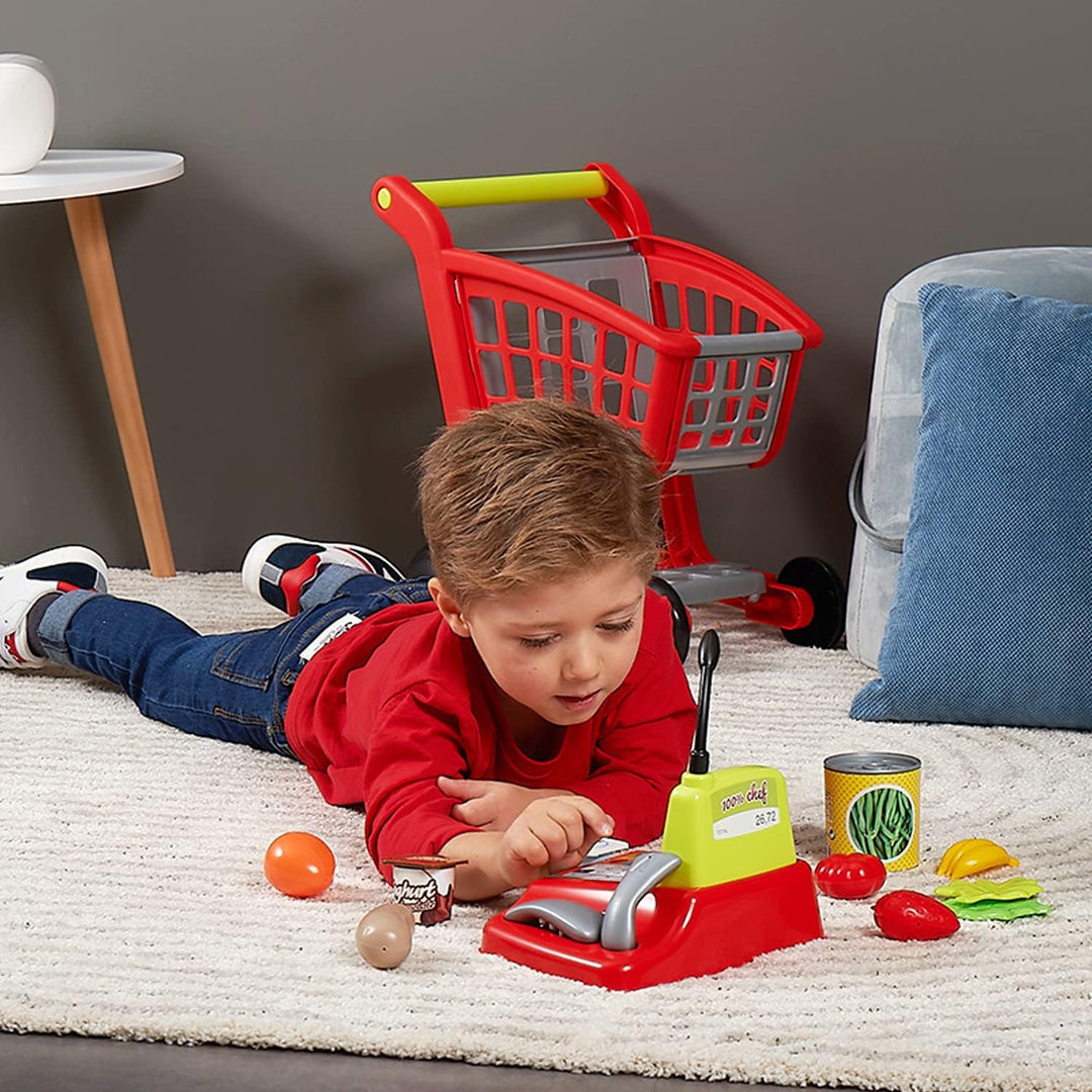 Ecoiffier Spielzeug - 1219 - Einkaufskorb für Kinder + Registrierkasse + Zubehör - 100% Chef - Ab 18