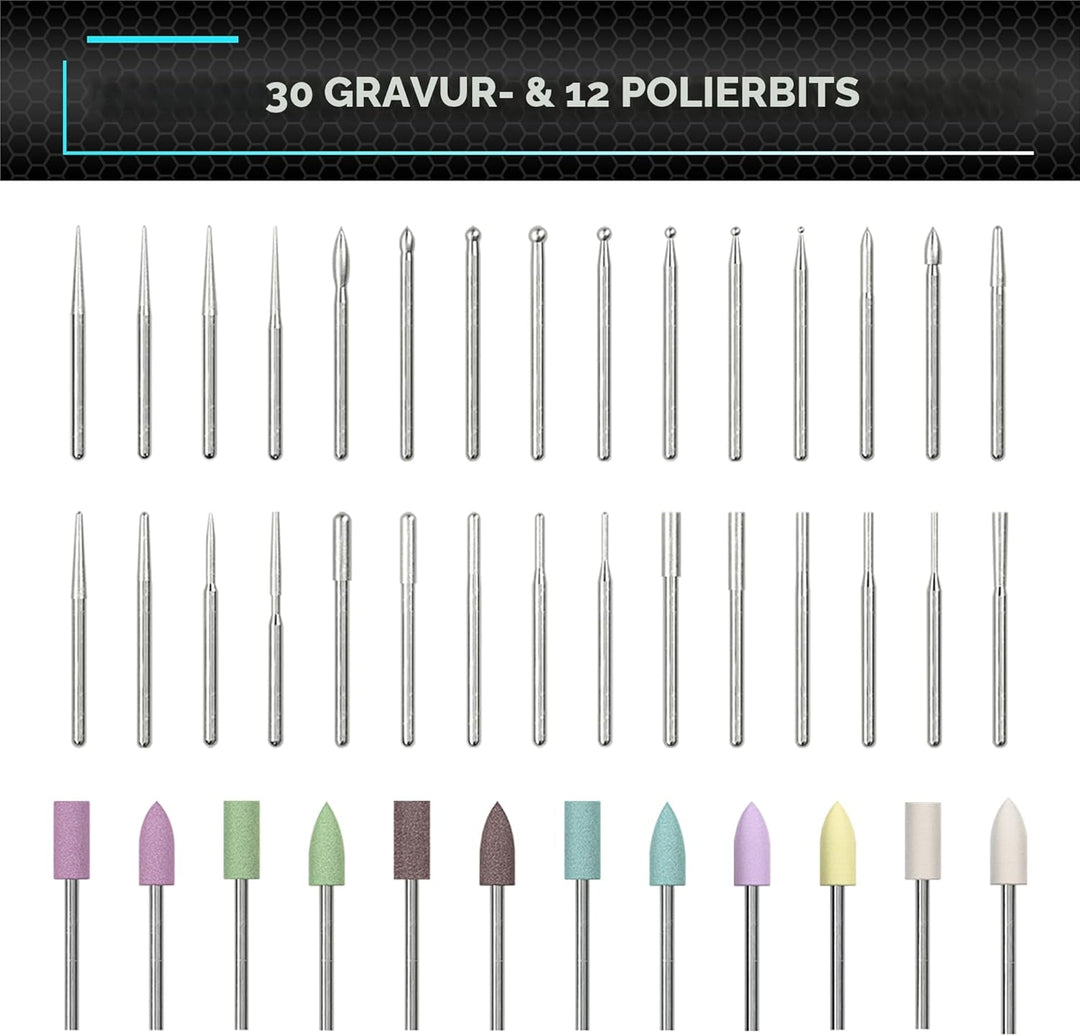 ARROWMAX Mini-Gravierstift, HollowCup-Motor, 42 Bits mit Aluminiumgehäuse, OLED, magnetische Ladung,