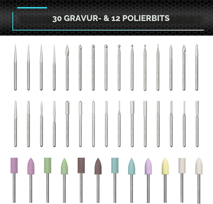 ARROWMAX Mini-Gravierstift, HollowCup-Motor, 42 Bits mit Aluminiumgehäuse, OLED, magnetische Ladung,