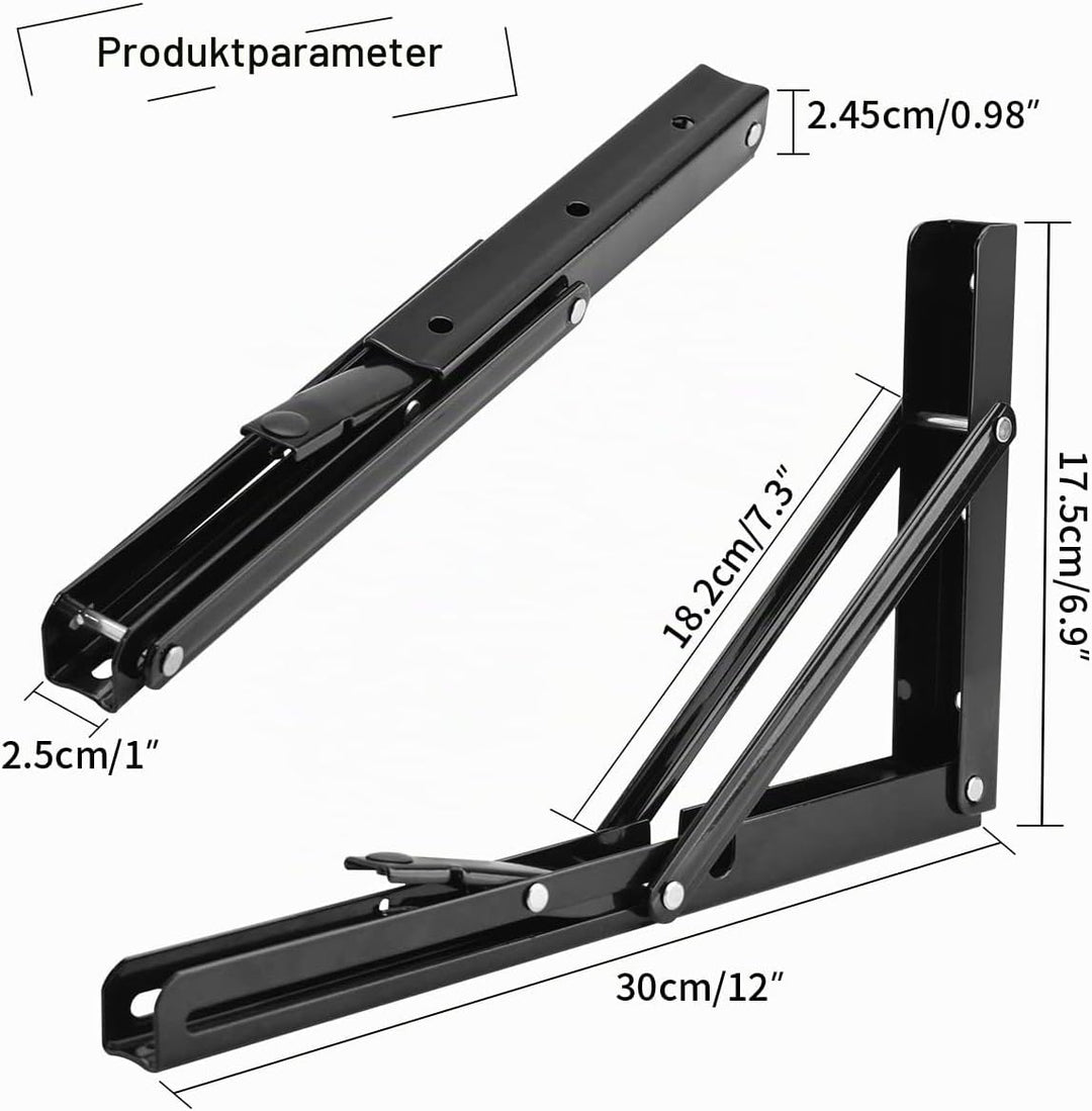 YUMORE Klappkonsole Schwerlast 300mm Regalträger Klappbar Schwarz - 2 Stück Metall Klappkonsolen Wan