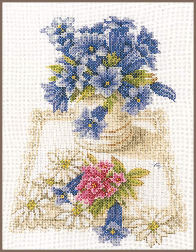 Lanarte Kreuzstichset Enzian, Kreuzstichpackung mit Zählmuster, Baumwolle, Mehrfarbig, 23 x 28 x 0,3