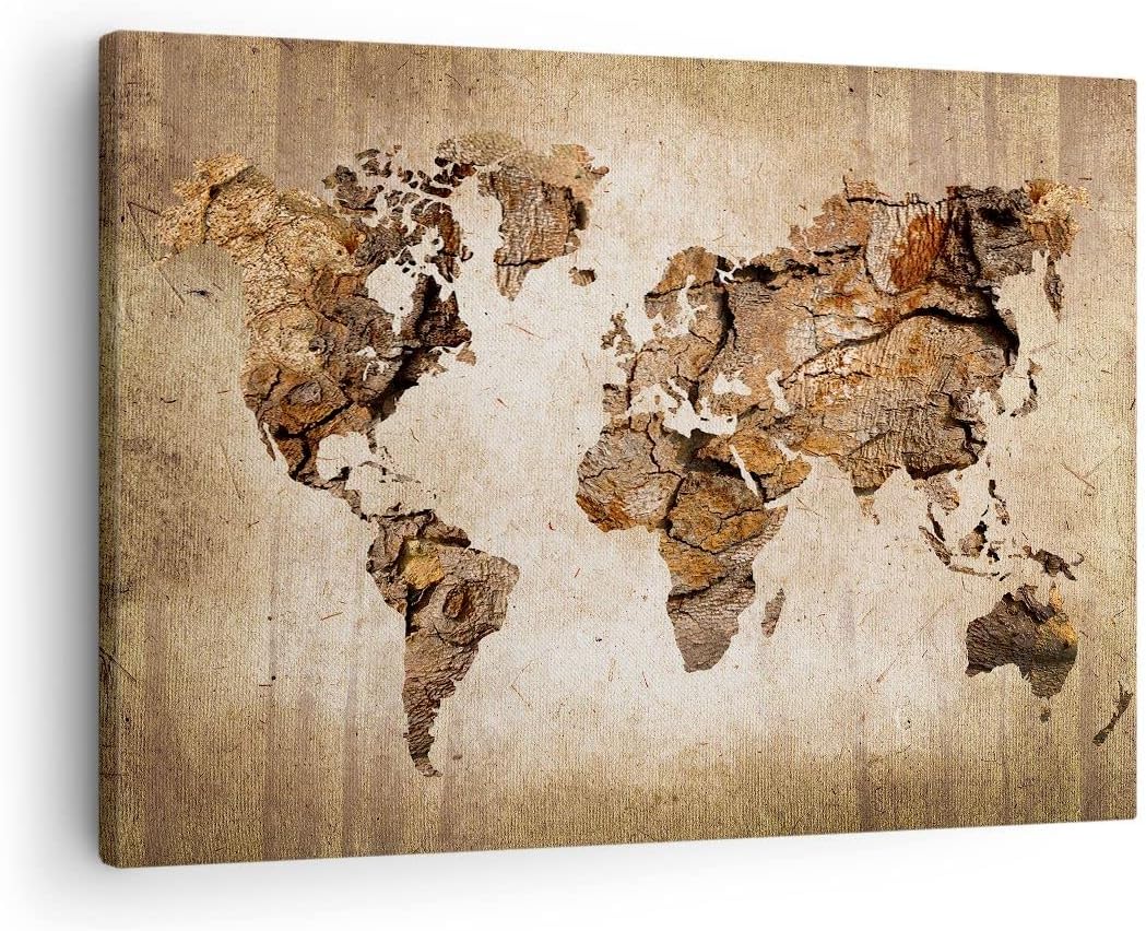 Bilder auf Leinwand Karte Welt modern Leinwandbild mit Rahmen 70x50cm Wandbilder Dekoration Wohnzimm
