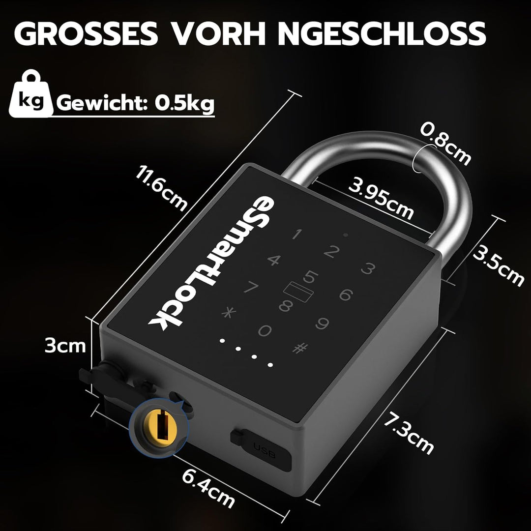 Eseesmart Smart Zahlenschloss Vorhängeschloss, Bluetooth Schloss mit Zahlencode RFID, Wetterfestes G