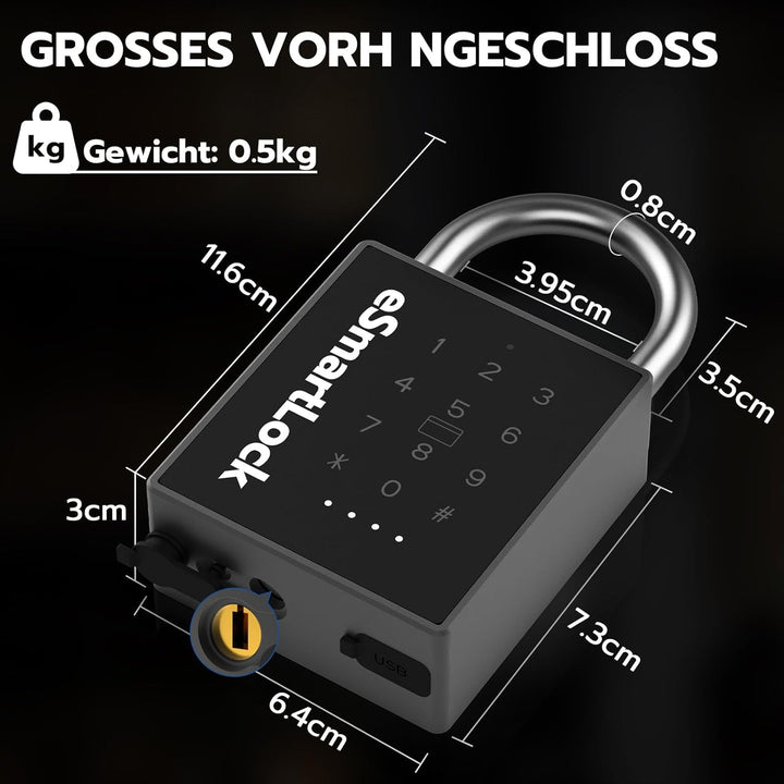 Eseesmart Smart Zahlenschloss Vorhängeschloss, Bluetooth Schloss mit Zahlencode RFID, Wetterfestes G