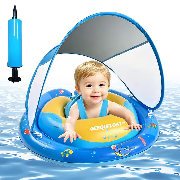 Baby Schwimmring, Schwimmring Baby mit UPF50+ Abnehmbarem Sonnendach, Kleinkind Pool Schwimmring mit