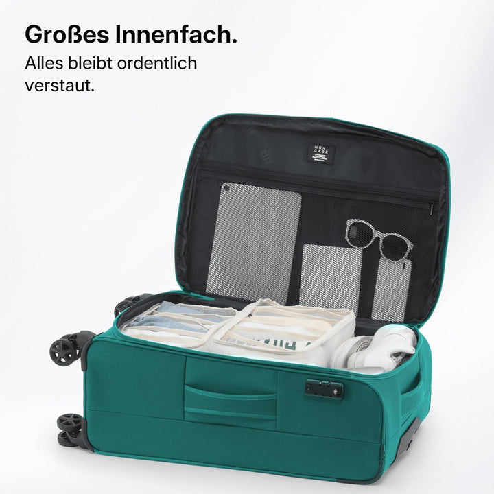 Stoffkoffer erweiterbar mit Frontfächern,15% Extra-Volumen, TSA-Schloss, 360° Doppelrollen & verdeck