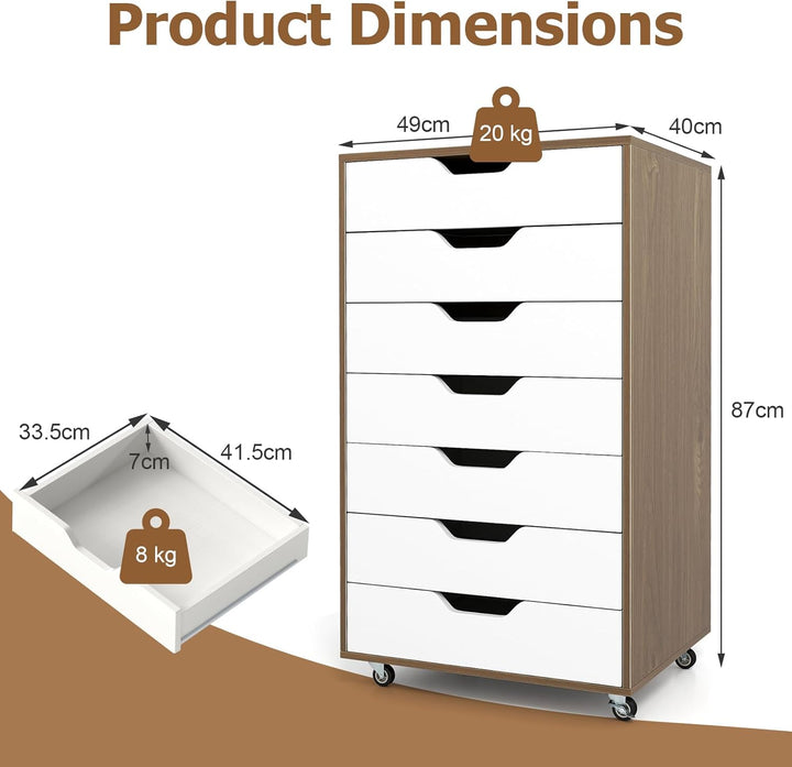 KOMFOTTEU Rollcontainer mit Schubladen, mobiler Aktenschrank Schubladenschrank mit Räder, Bürowagen