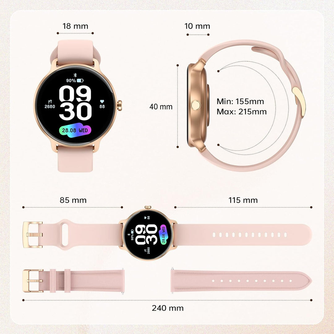 Smartwatch Damen Rund, 1.27" AMOLED Smart Watch mit Telefonfunktion, Fitnessuhr mit Pulsuhr SpO2 Sch