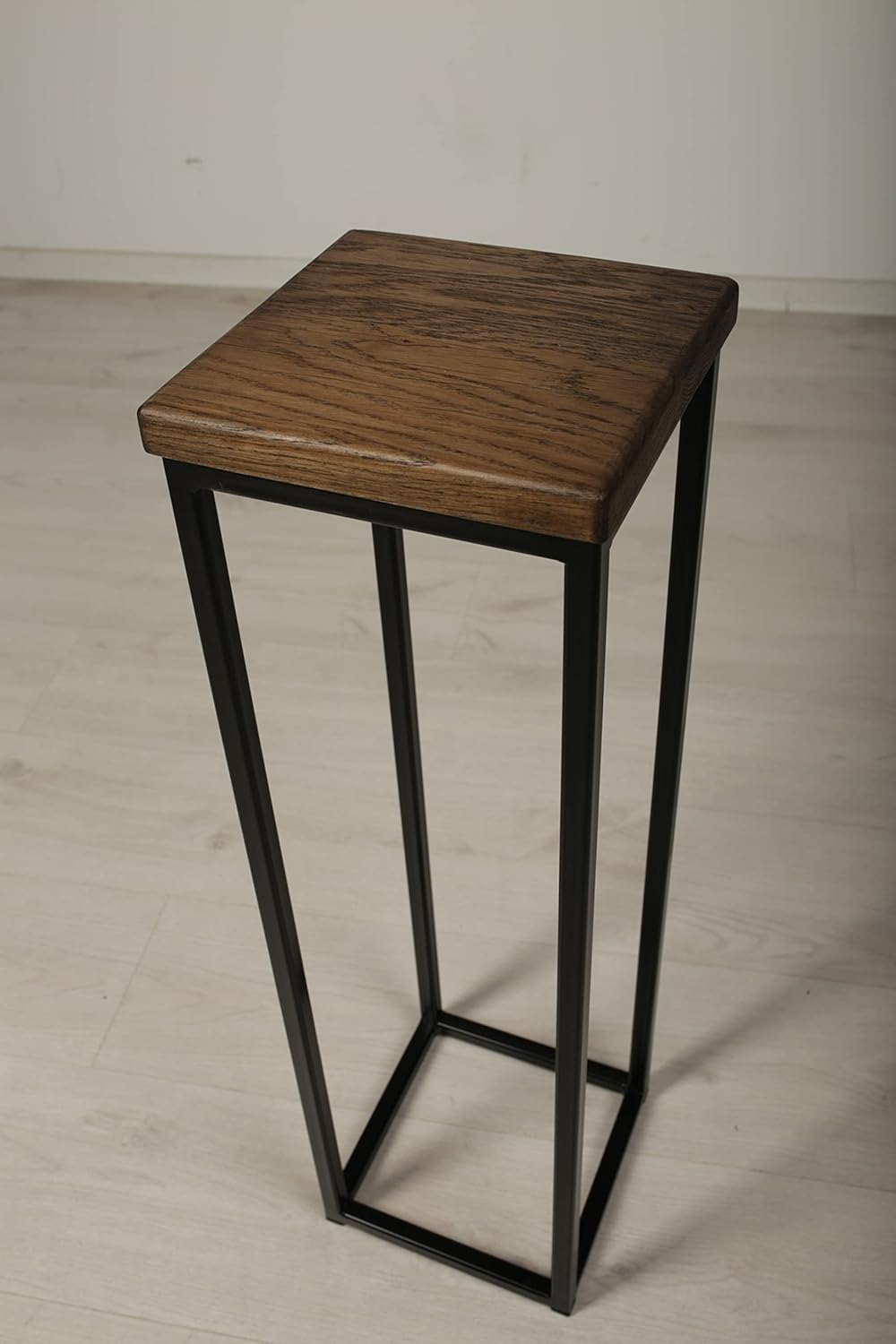 1 BestLoft Blumensäule Dora aus Eiche - Dekosäule im schlanken Design + Stahlgestell (Gestell Schwar