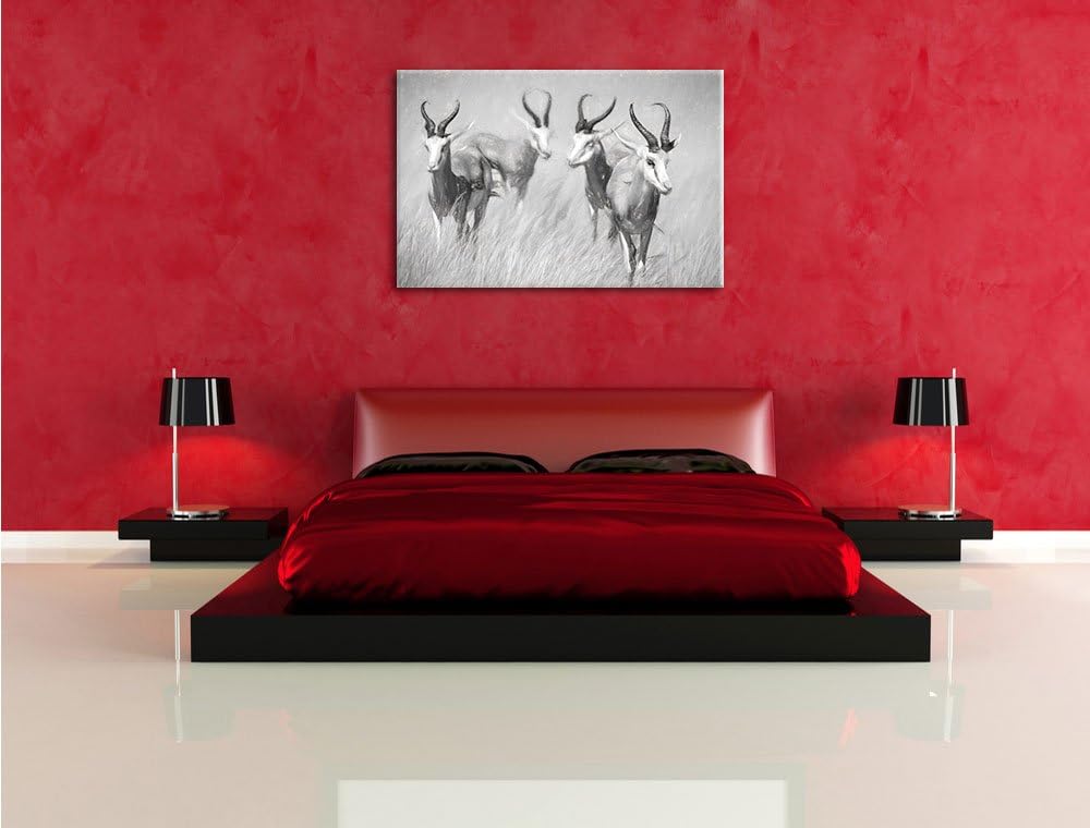 Pixxprint Tiere in Savanne als Leinwandbild/Grösse: 100x70 cm/Wandbild/Kunstdruck/fertig bespannt, 1