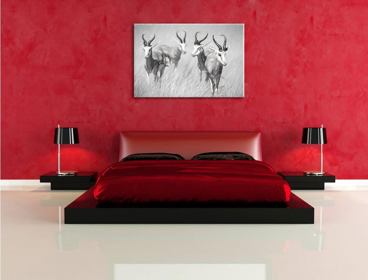 Pixxprint Tiere in Savanne als Leinwandbild/Grösse: 100x70 cm/Wandbild/Kunstdruck/fertig bespannt, 1