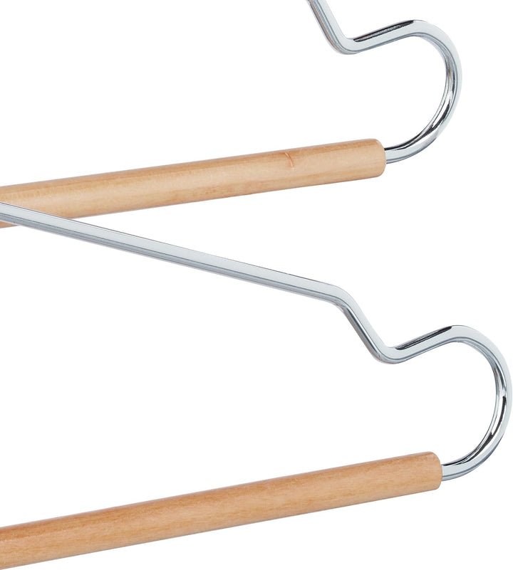 Relaxdays Mehrfach Kleiderbügel, 3er Set, platzsparend, 4 Bügel mit Hosensteg, Holz, Metall, Multibü
