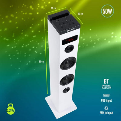 NGS Sky Charm White - 50W Bluetooth Sound Tower mit Fernbedienung, Optischem Eingang, USB, FM Radio