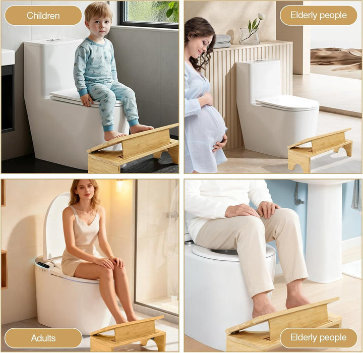 Toilettenhocker Klappbar aus Bambus – Ergonomischer WC-Hocker mit 4-stufiger Höhenverstellung (18–27