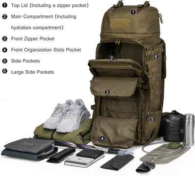 Mardingtop 75L Rucksack Taktischer Rucksack Wanderrucksack Trekkingrucksack YKK Zipper mit der gross