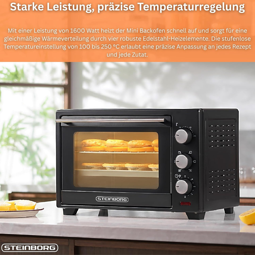 Mini Backofen 25 Liter | Pizza-Ofen | 3in1 Backofen | Minibackofen | Miniofen | Krümelblech | Ober-/